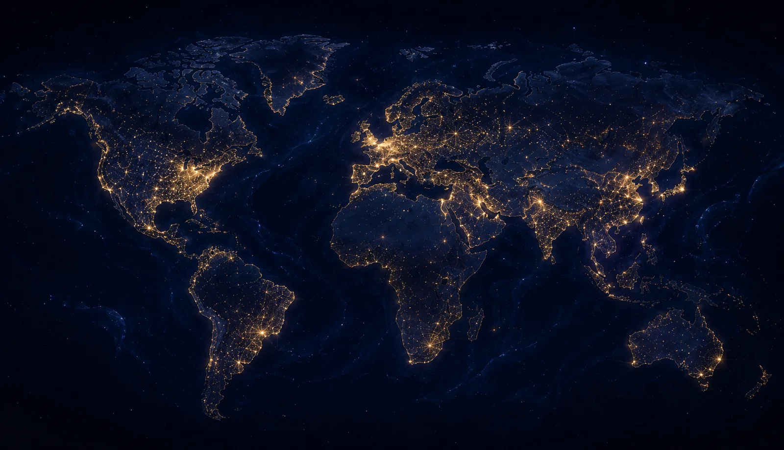 Carte du monde la nuit, lumières des villes